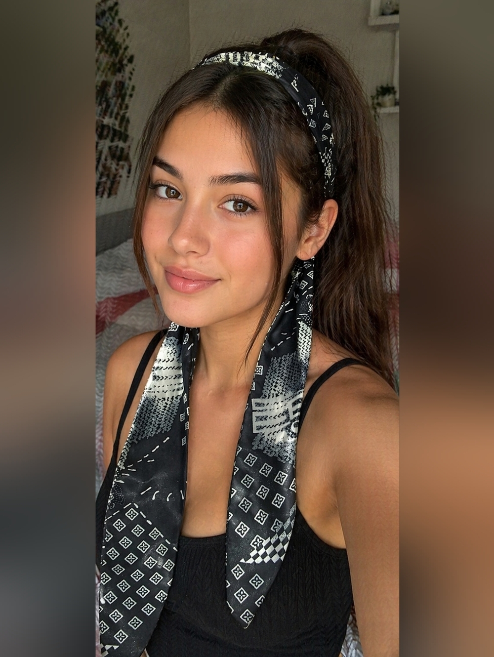 Free Black/White Patterned Silk Twilly Headband Scarf With Purchase